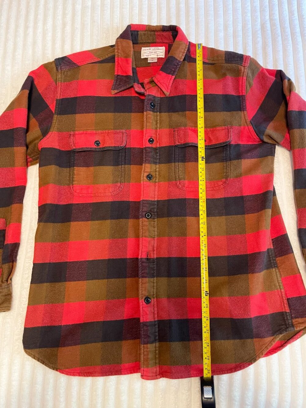 Filson Garment Vintage Flannel Shirt XL Red Brown Buffalo Plaid 100% Cotton - Picture 7 of 9
